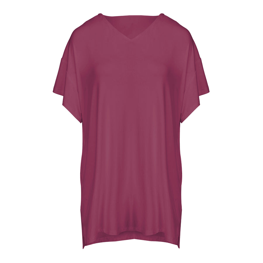 Cali - Oversized Bamboo Hidden Pocket T-Shirt Dress - Sangria