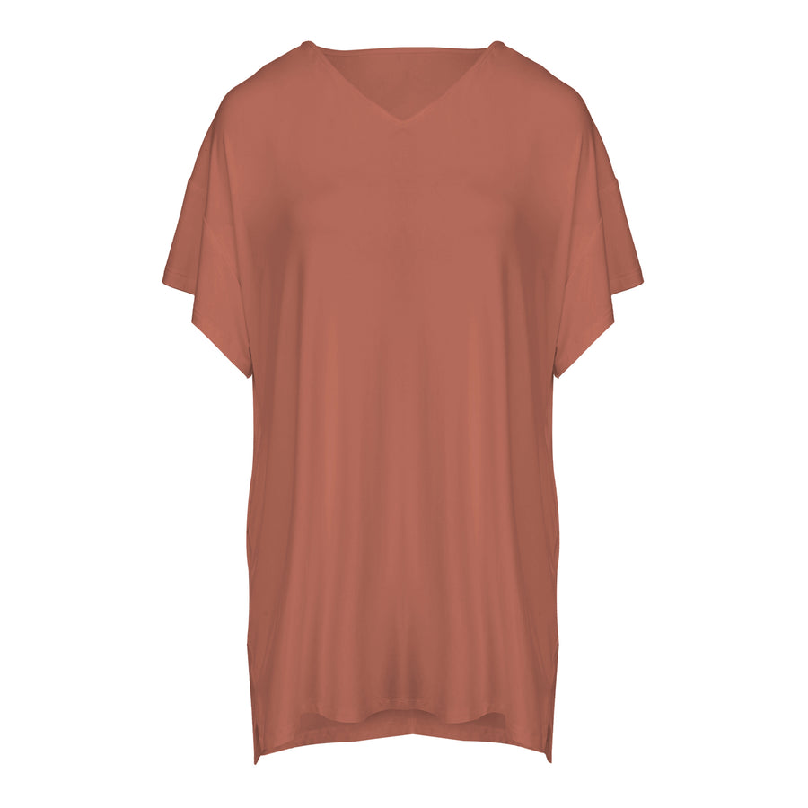Cali - Oversized Bamboo Hidden Pocket T-Shirt Dress - Burnt Sienna