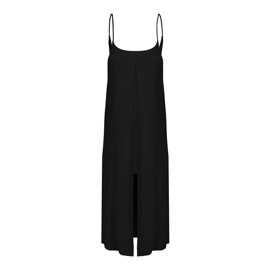 Gigi - Layered Bamboo Cami Low Back Maxi Dress - Black