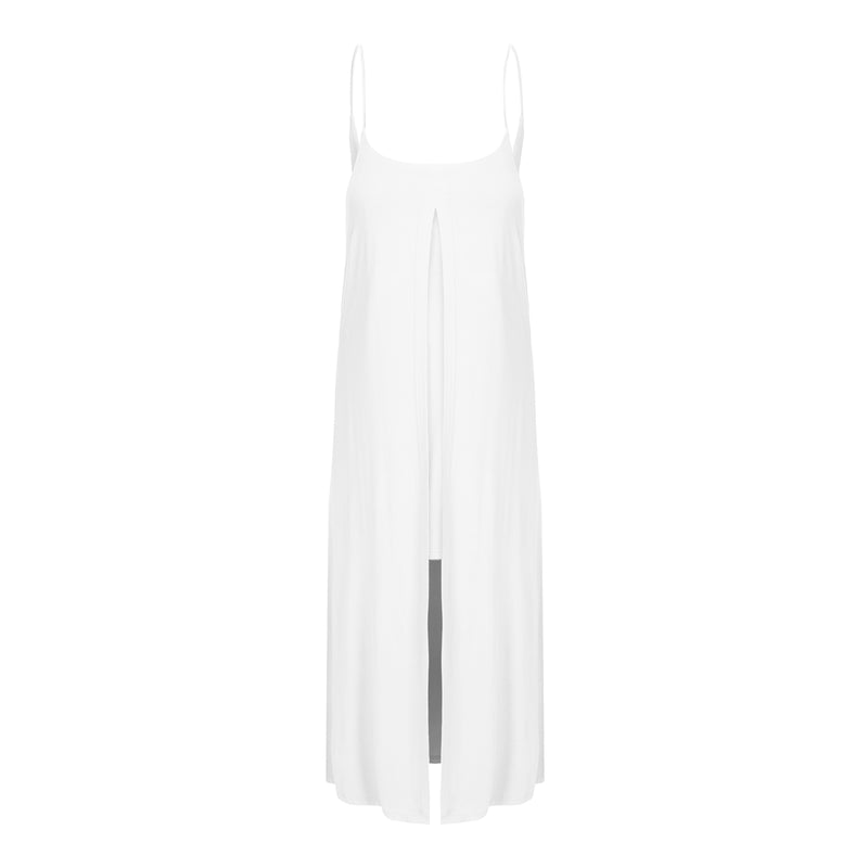 Gigi - Layered Bamboo Cami Low Back Maxi Dress - White