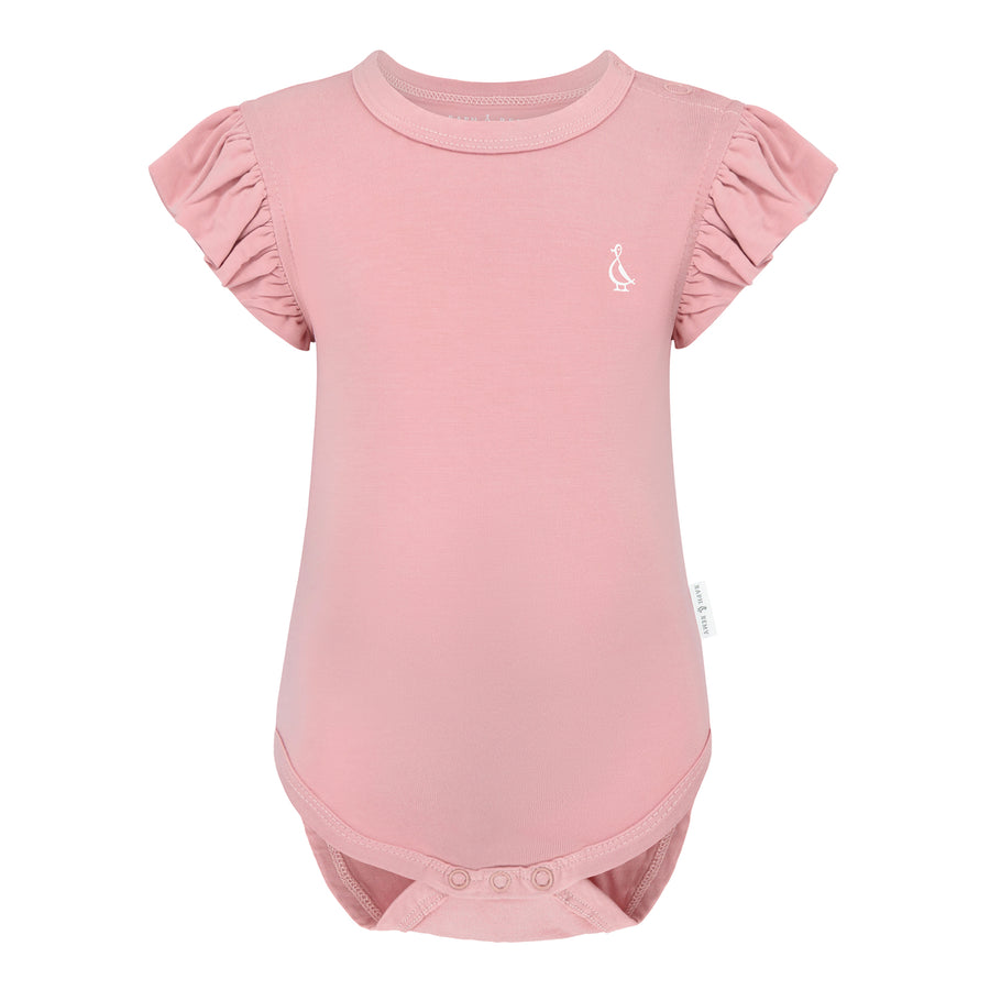 Premium Bamboo Frill Sleeve Baby Onesie - Dusty Pink