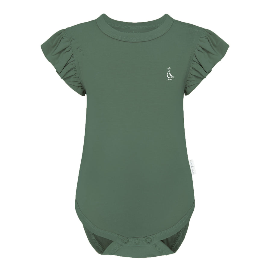 Premium Bamboo Frill Sleeve Baby Onesie - Army Green