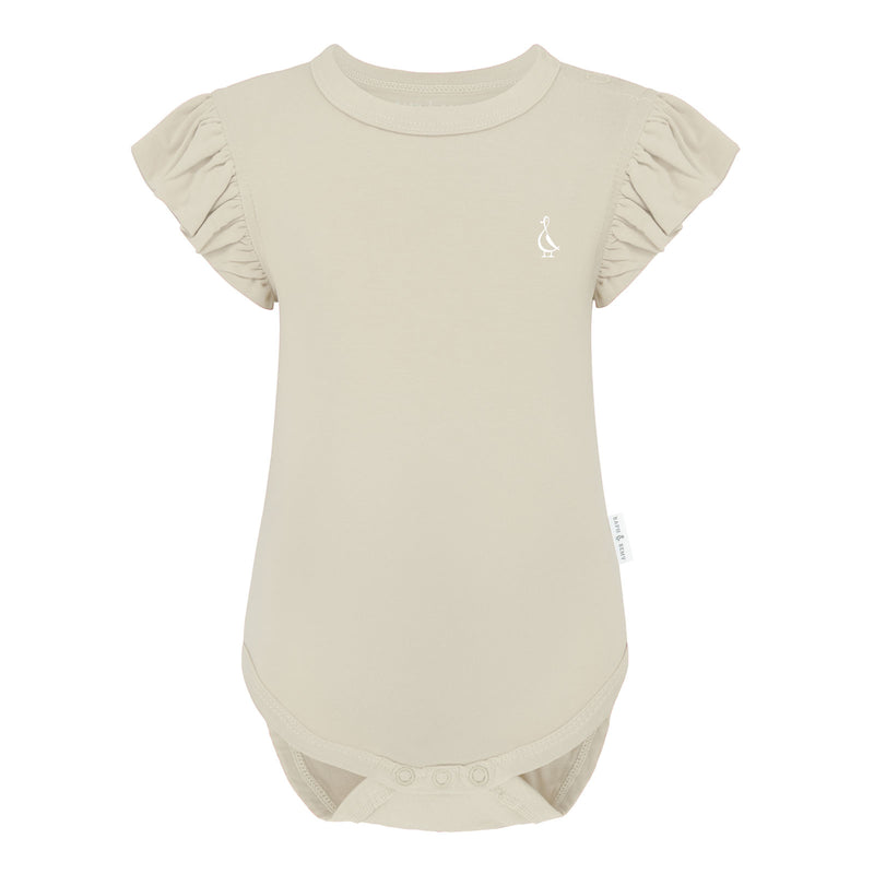 Sunset Premium Bamboo Frill Sleeve Baby Onesie - Beige