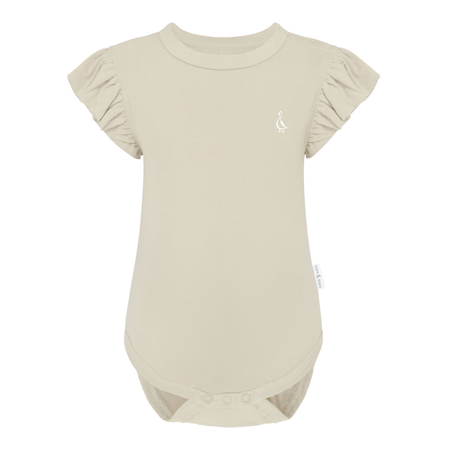 Sunset Premium Bamboo Frill Sleeve Baby Onesie - Beige