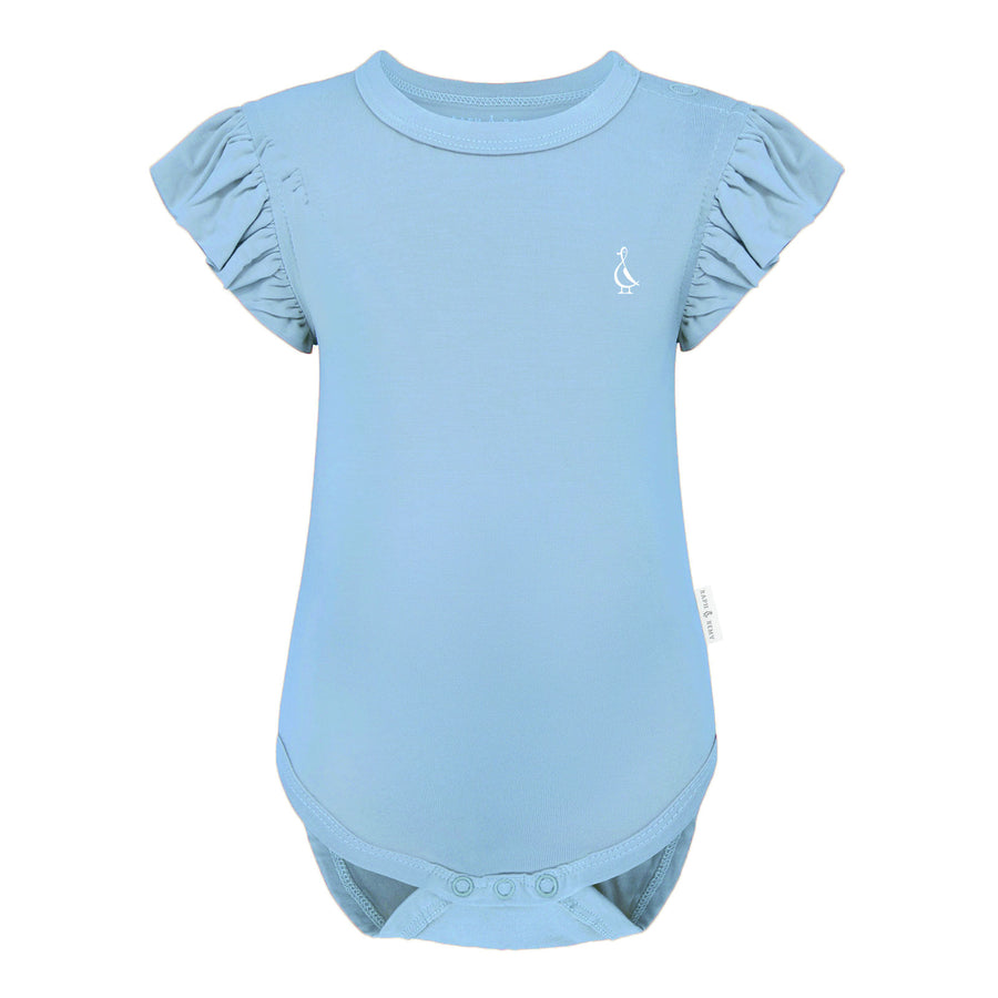 Premium Bamboo Frill Sleeve Baby Onesie - Sky Blue