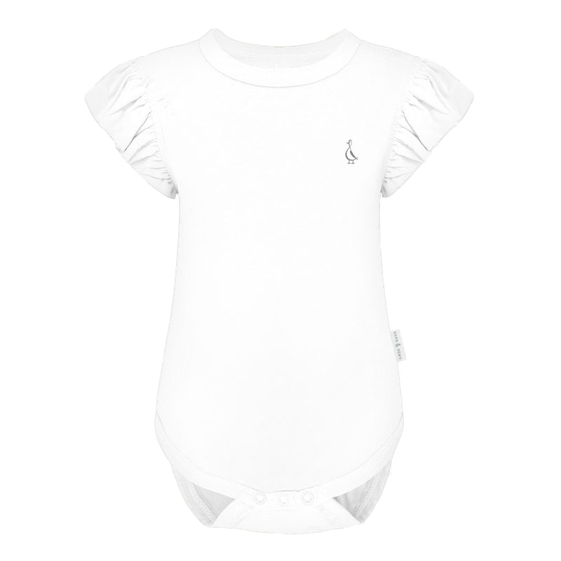 Premium Bamboo Frill Sleeve Baby Onesie - White