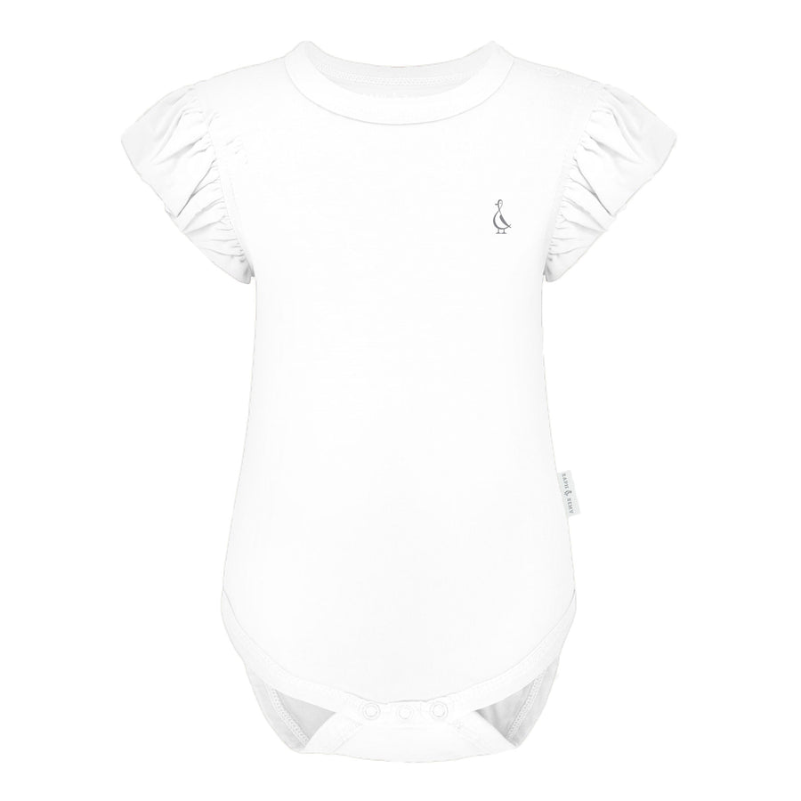 Premium Bamboo Frill Sleeve Baby Onesie - White