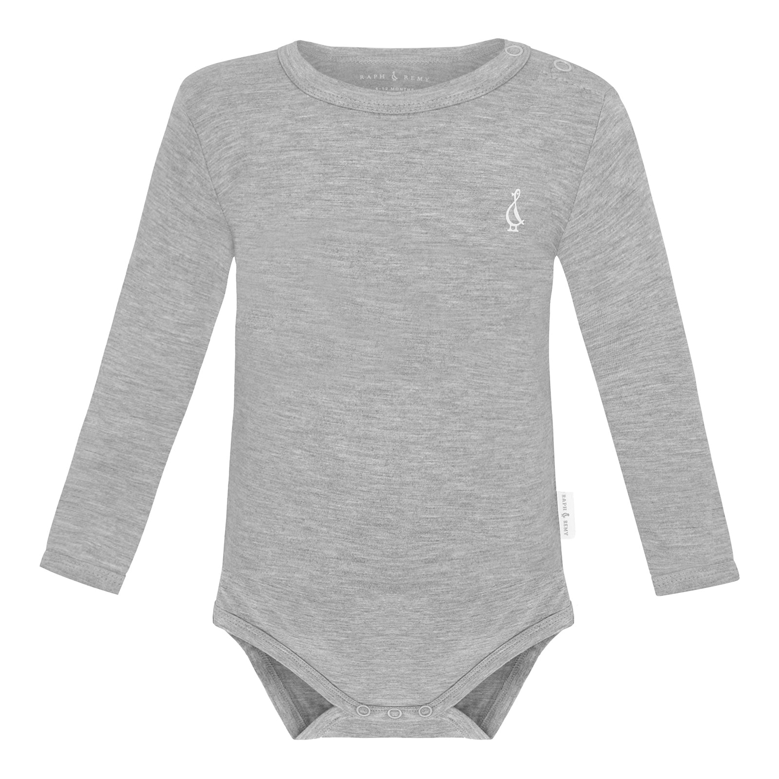 Premium Bamboo Long Sleeve Baby Onesie by RAPH&REMY® in grey color.