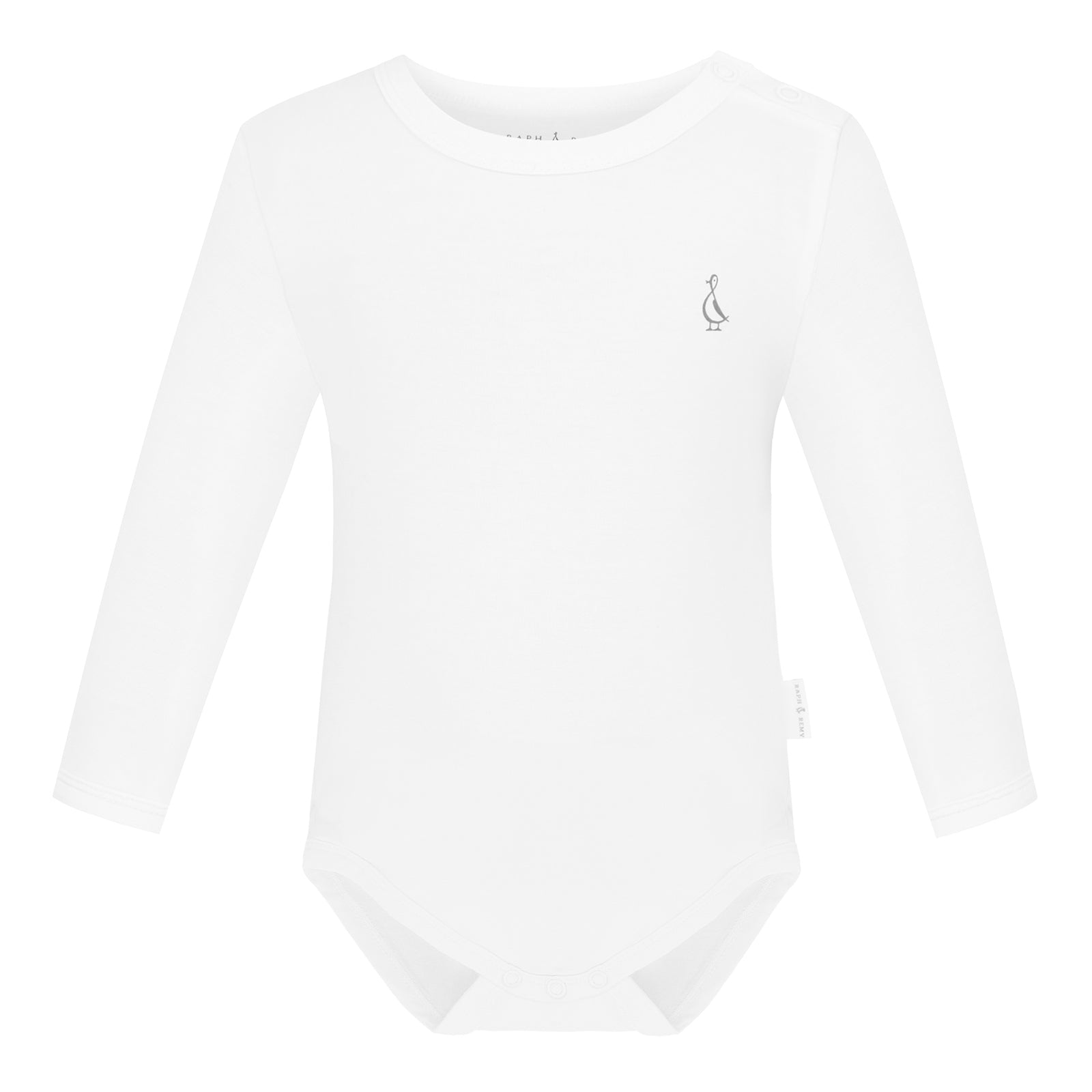 Premium Bamboo Long Sleeve Baby Onesie by RAPH&REMY® in white color.