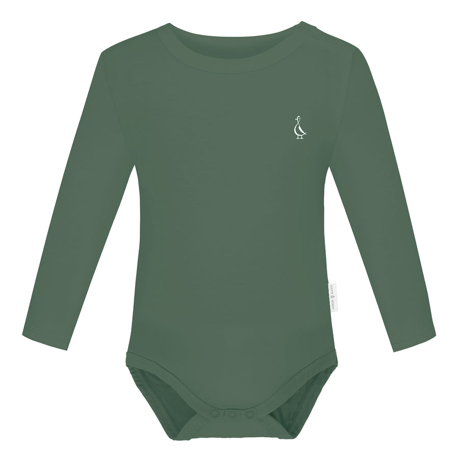 Premium Bamboo Long Sleeve Baby Onesie by RAPH&REMY® in army green color.