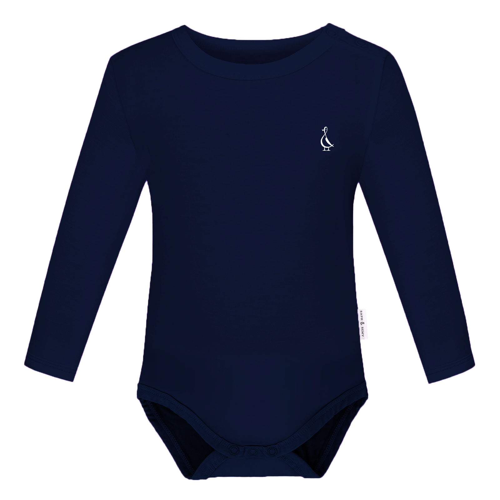 Premium Bamboo Long Sleeve Baby Onesie by RAPH&REMY® in navy blue color.