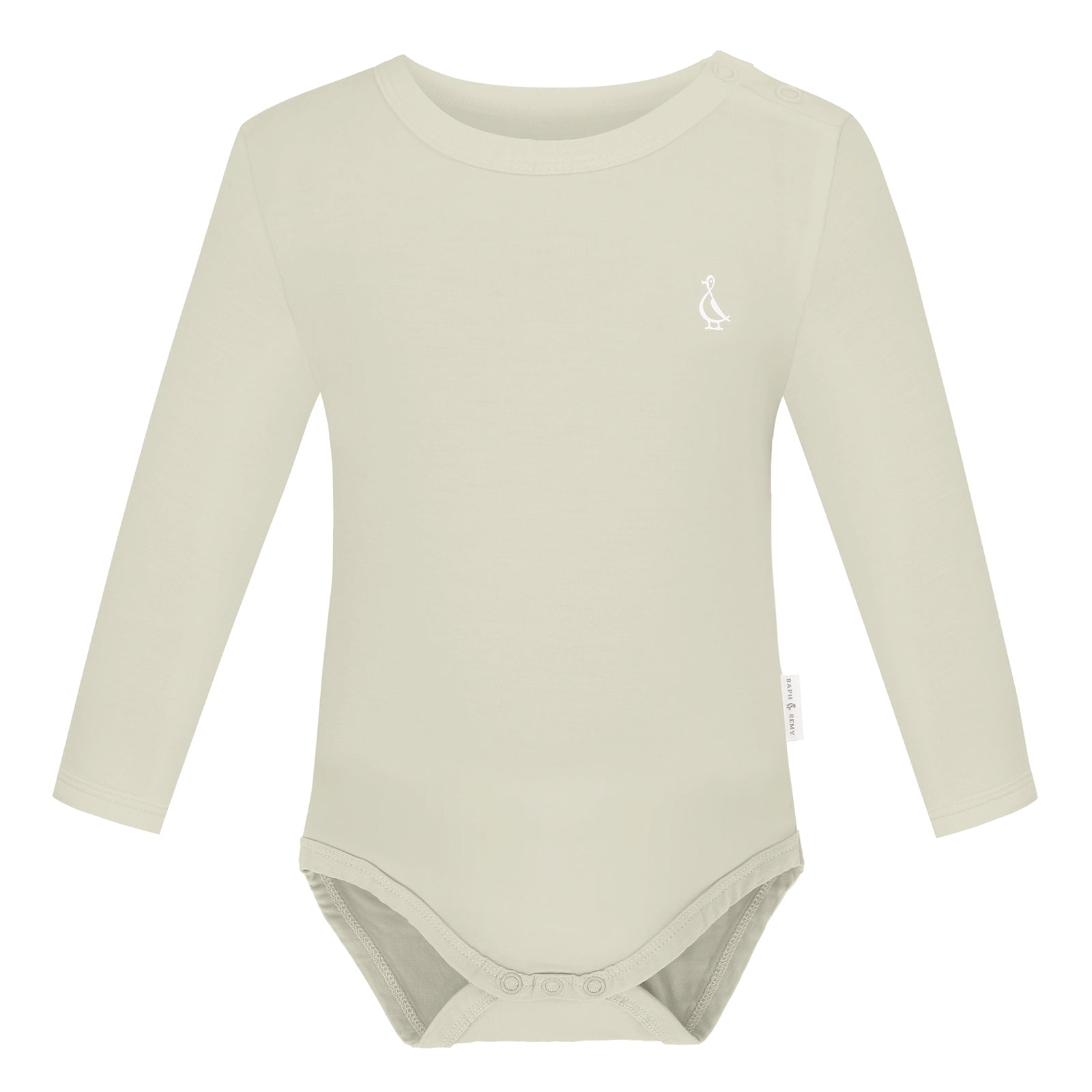 Soft Bamboo Long Sleeve Baby Onesie in beige.
