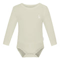 Soft Bamboo Long Sleeve Baby Onesie in beige.