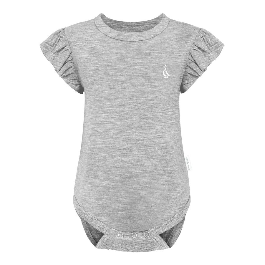 Premium Bamboo Frill Sleeve Baby Onesie - Grey