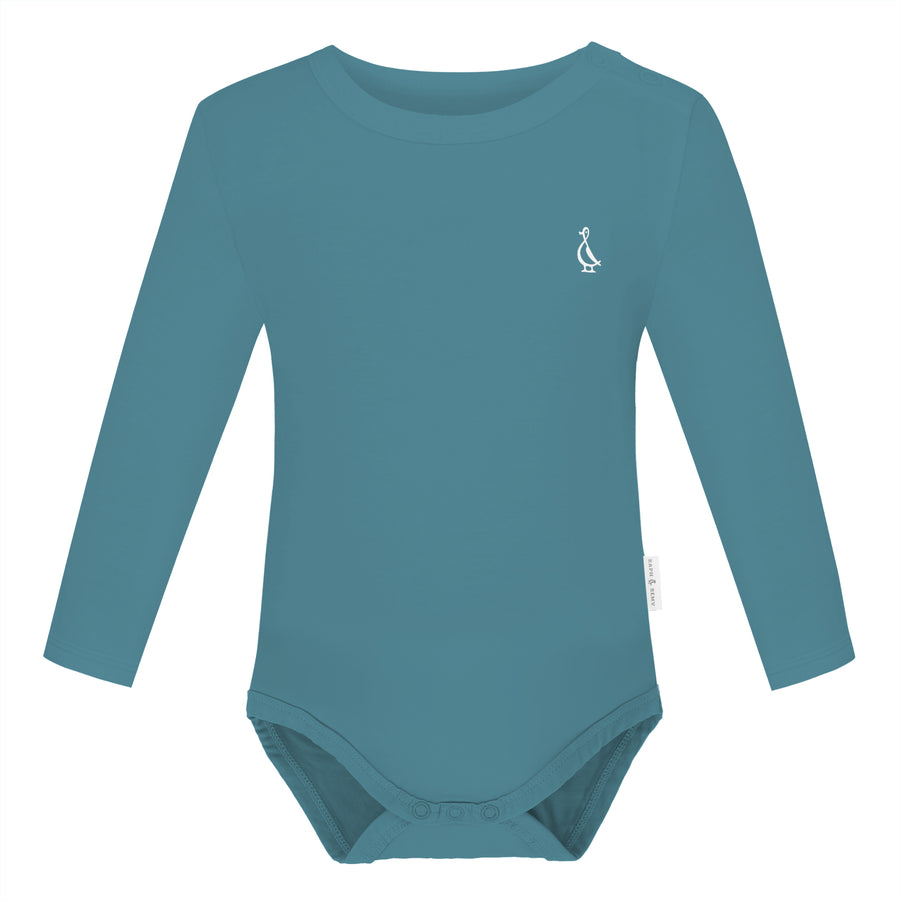 Sunset Premium Bamboo Long Sleeve Baby Onesie - Agean Teal