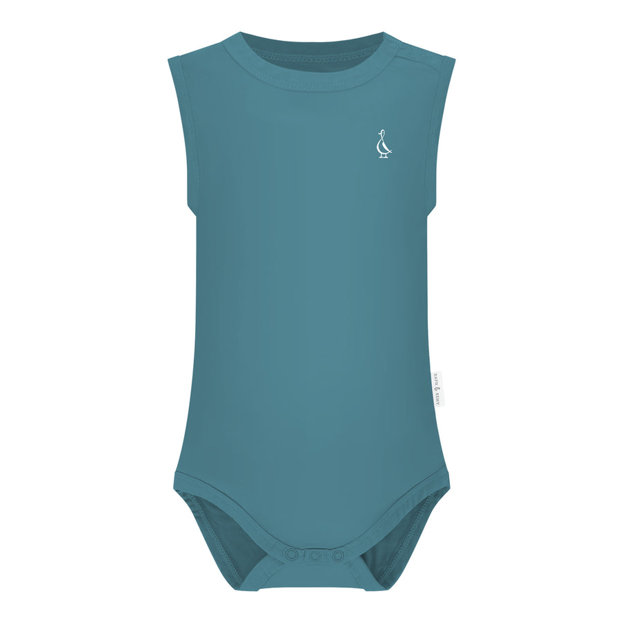 Sunset Premium Bamboo Sleeveless Baby Onesie - Agean Teal