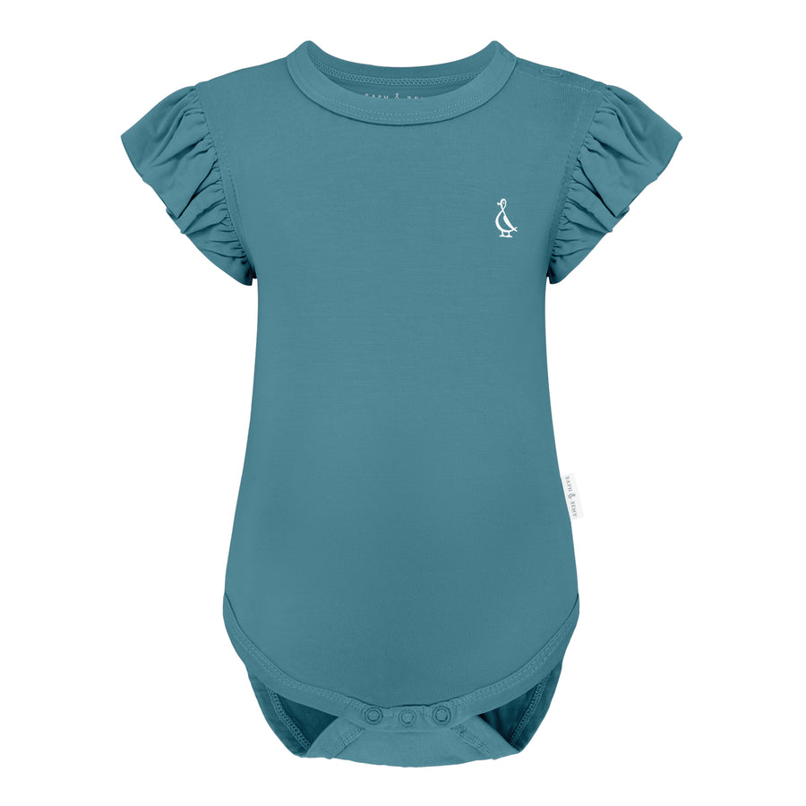 Sunset Premium Bamboo Frill Sleeve Baby Onesie - Agean Teal