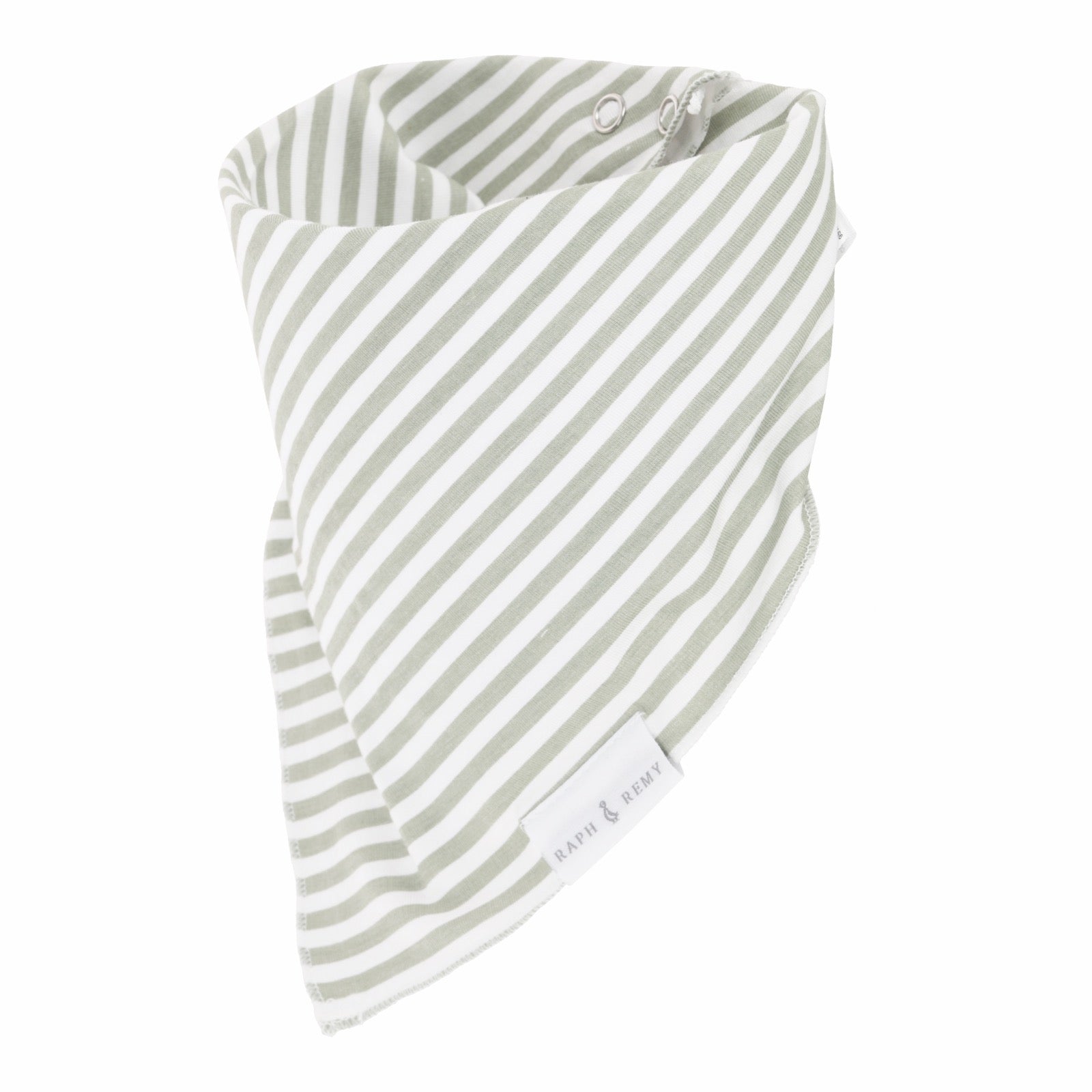 Close up of green stripe bamboo bandana bib soft fabric texture from RAPH&REMY®