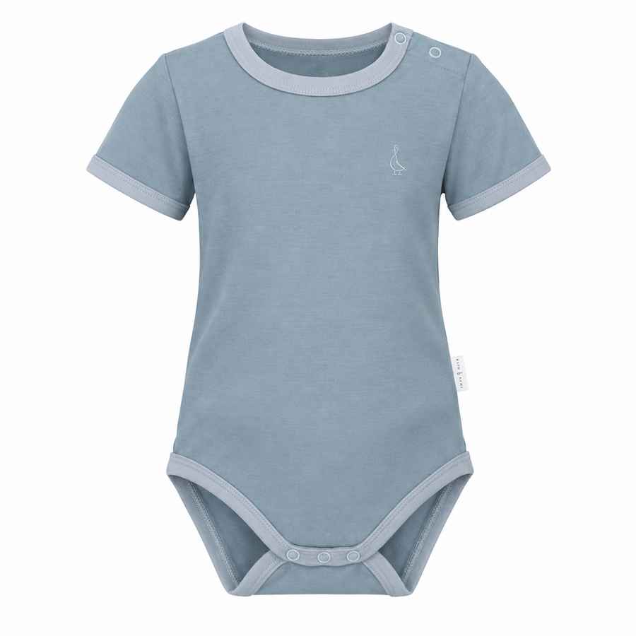 Pebble Blue Colour Pop bamboo baby onesie with tone-on-tone trim by RAPH&REMY