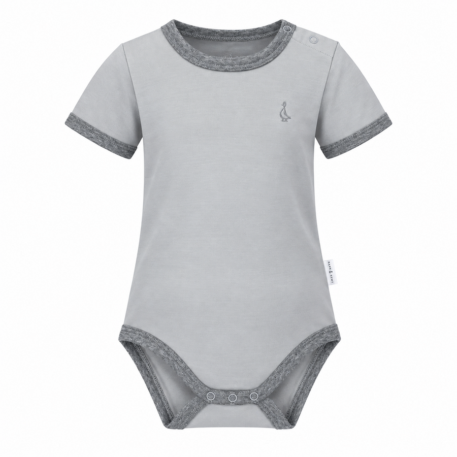 Dove Grey Colour Pop bamboo baby onesie with charcoal trim by RAPH&REMY