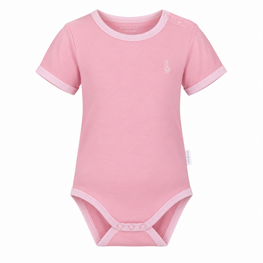 Blossom Pink Colour Pop bamboo baby onesie with tone-on-tone trim by RAPH&REMY
