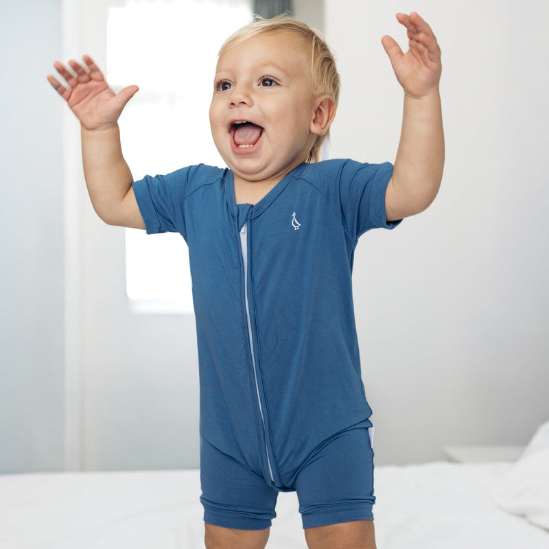 Premium Bamboo Baby Short Zippie - Limited Edition Bedtime Blue