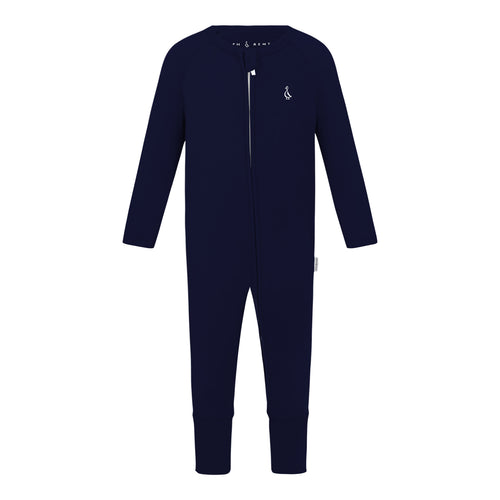 Premium Bamboo Baby Zippie (Long) - Navy Blue