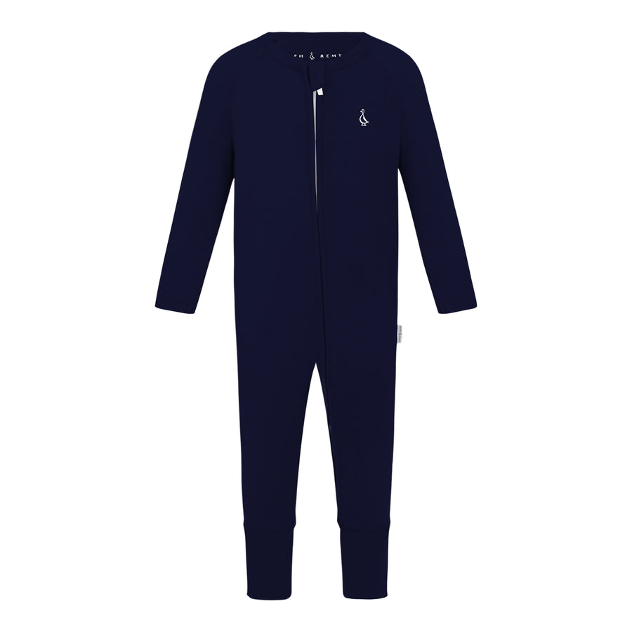 Premium Bamboo Baby Zippie (Long) - Navy Blue