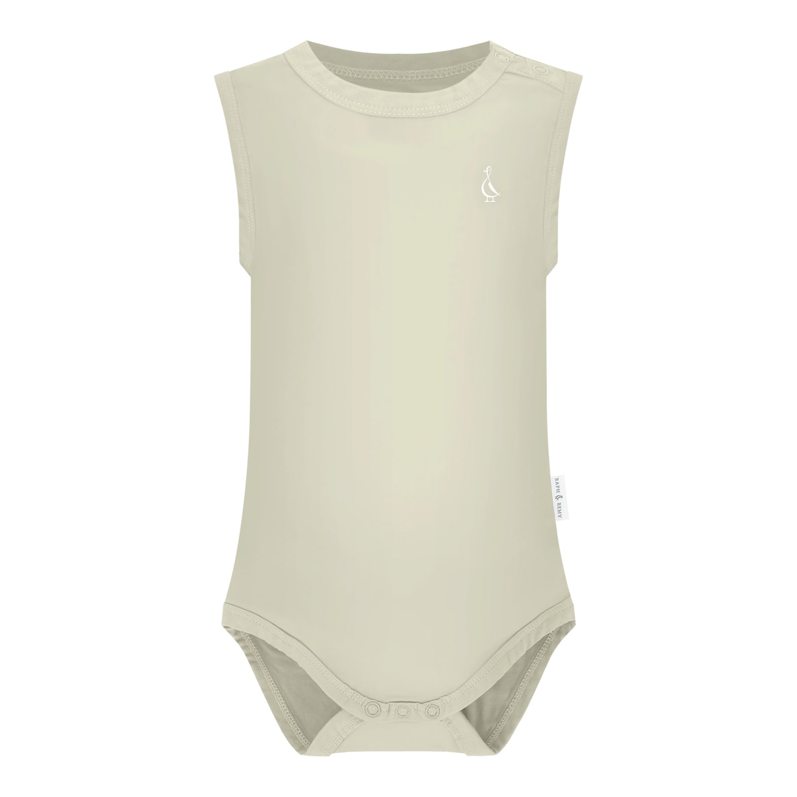 RAPH&REMY® bamboo sleeveless onesie for babies, in beige color.