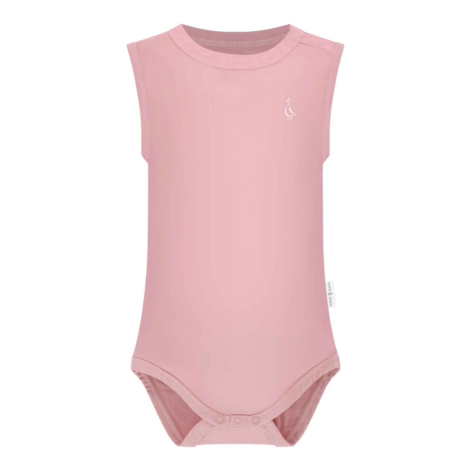 RAPH&REMY® bamboo sleeveless onesie for babies, in dusty pink color.