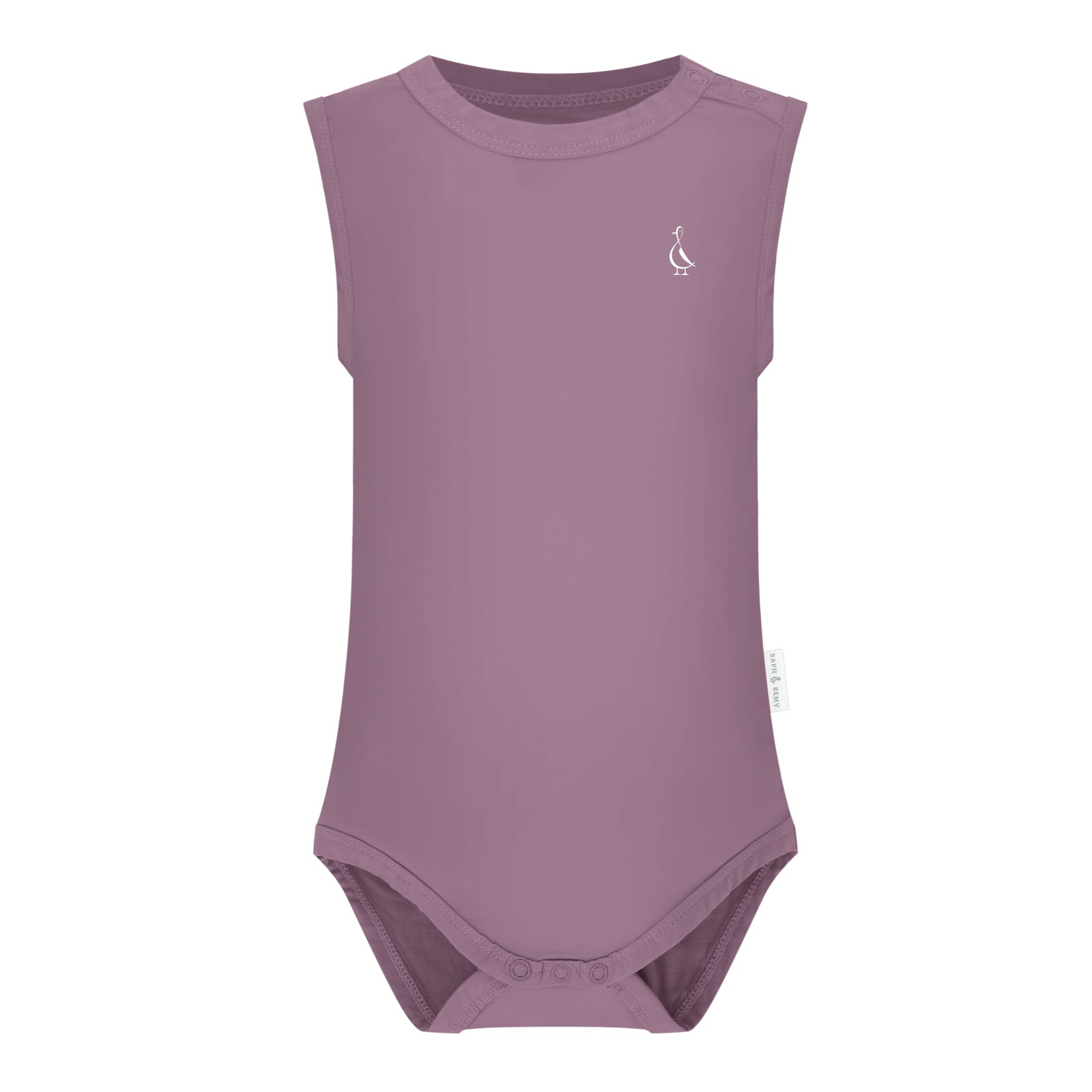 RAPH&REMY® bamboo sleeveless onesie for babies, in mauve color.