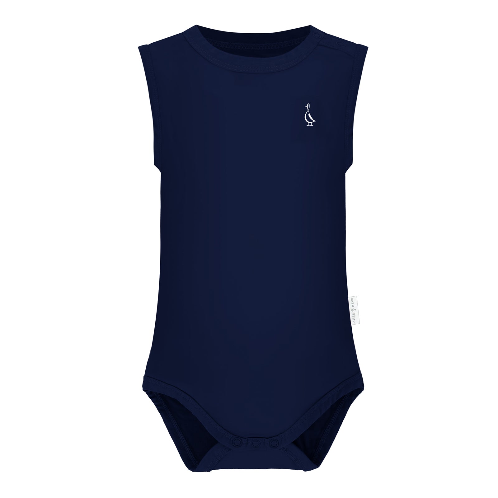 RAPH&REMY® bamboo sleeveless onesie for babies, in navy blue color.