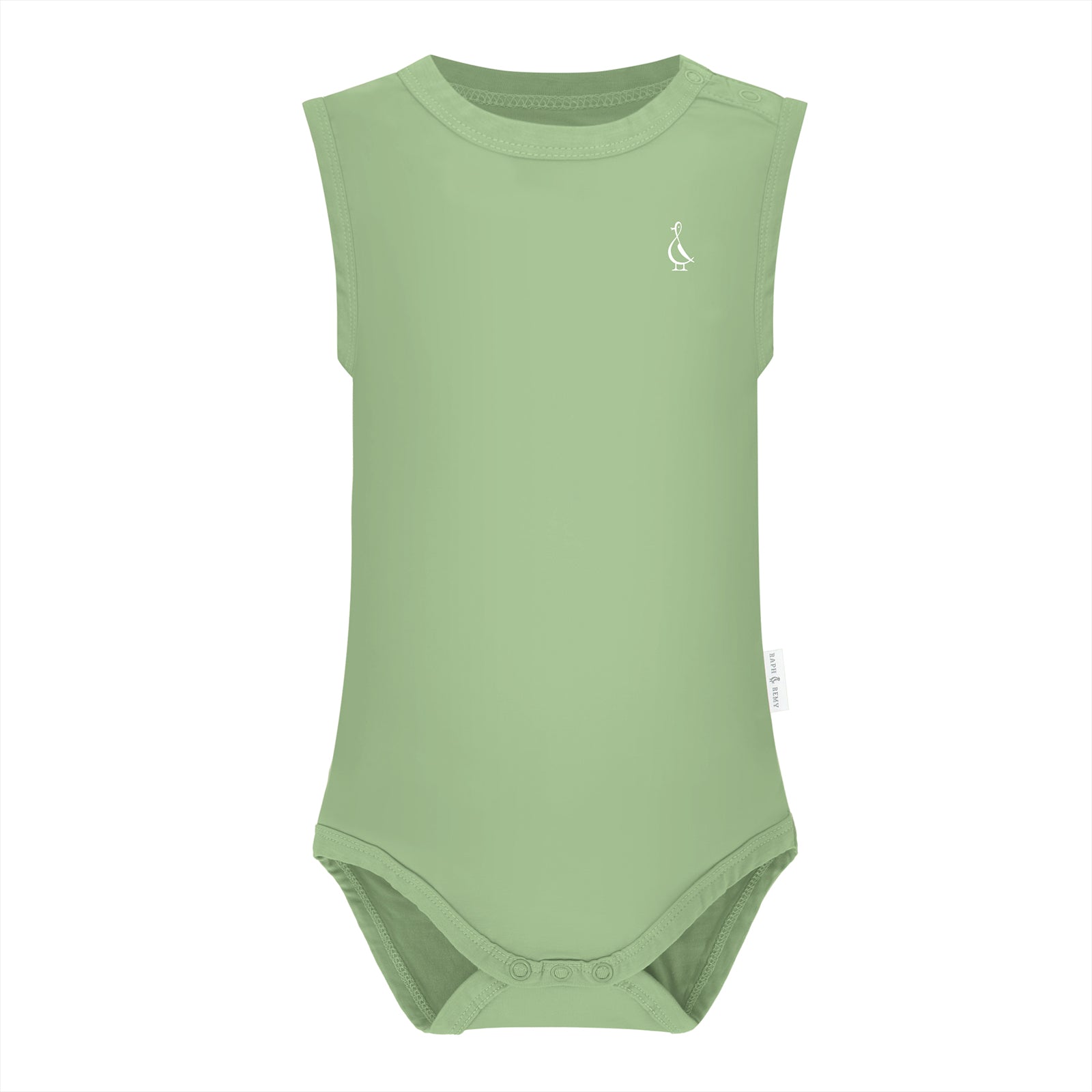 RAPH&REMY® bamboo sleeveless onesie for babies, in Pistachio Green color.