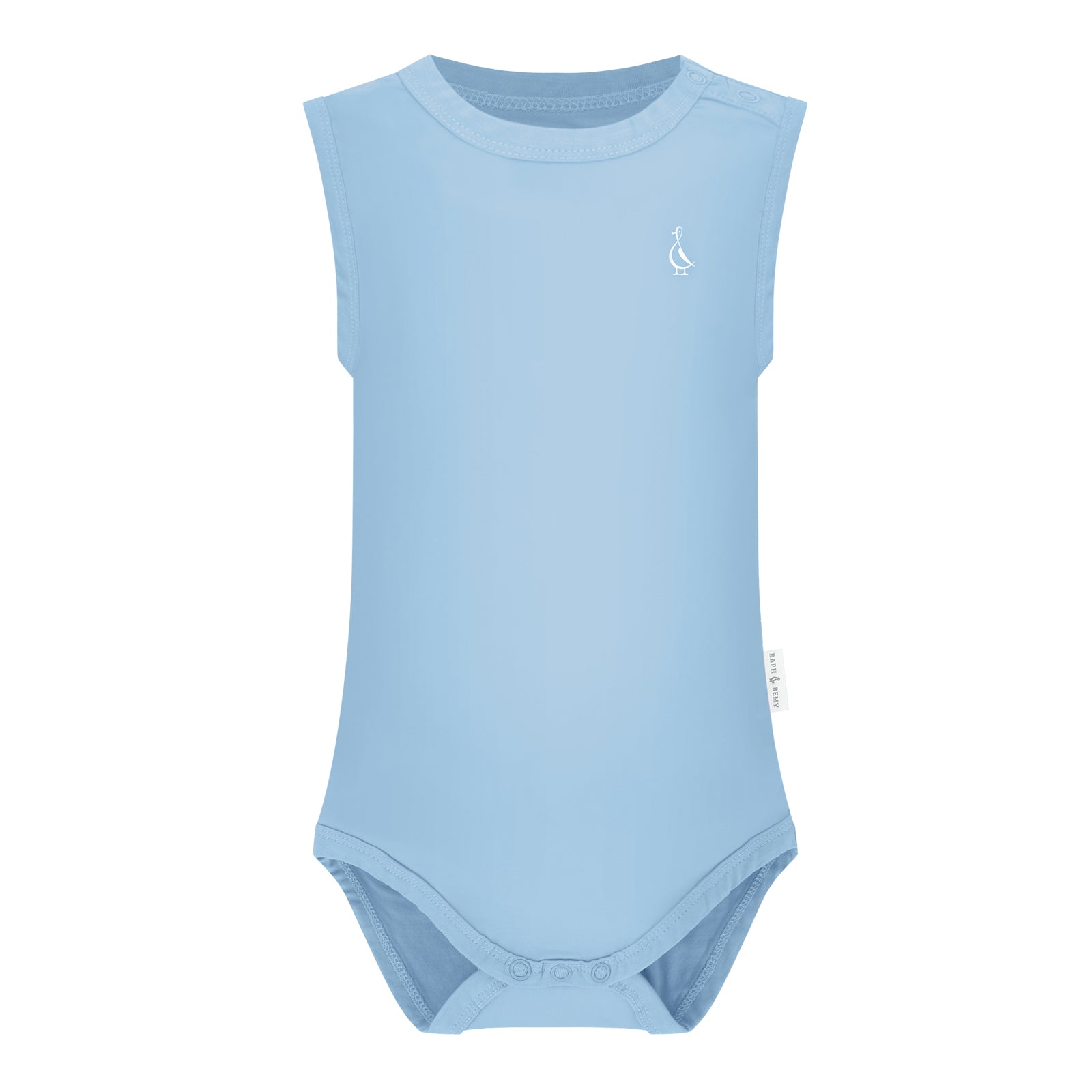 RAPH&REMY® bamboo sleeveless onesie for babies, in Sky Blue color.