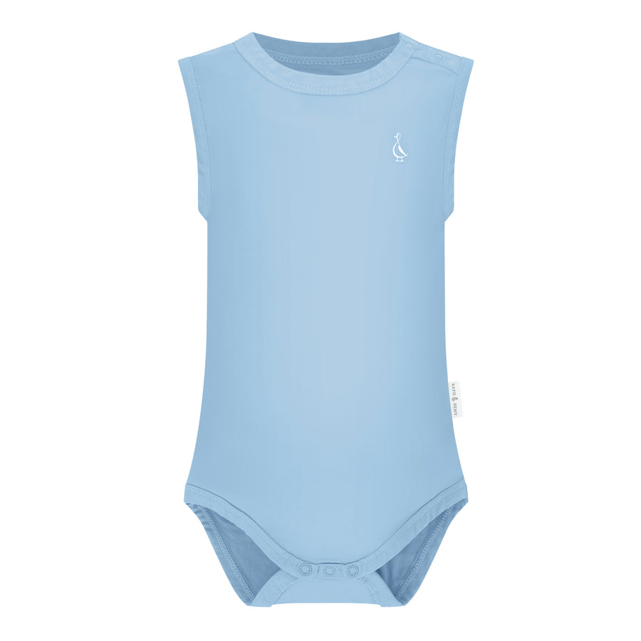 RAPH&REMY® bamboo sleeveless onesie for babies, in Sky Blue color.