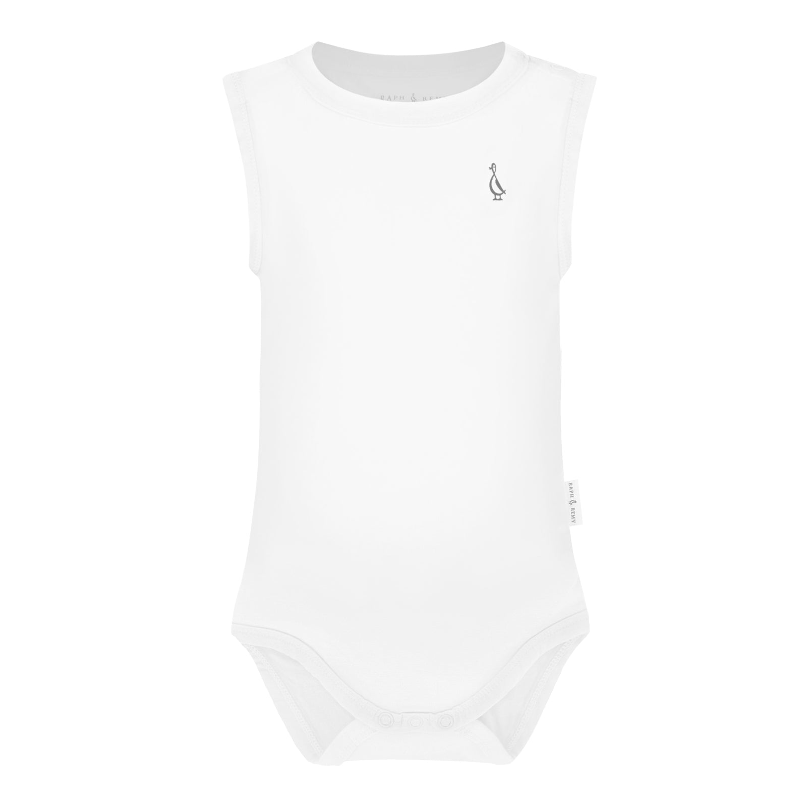 RAPH&REMY® bamboo sleeveless onesie for babies, in White color.