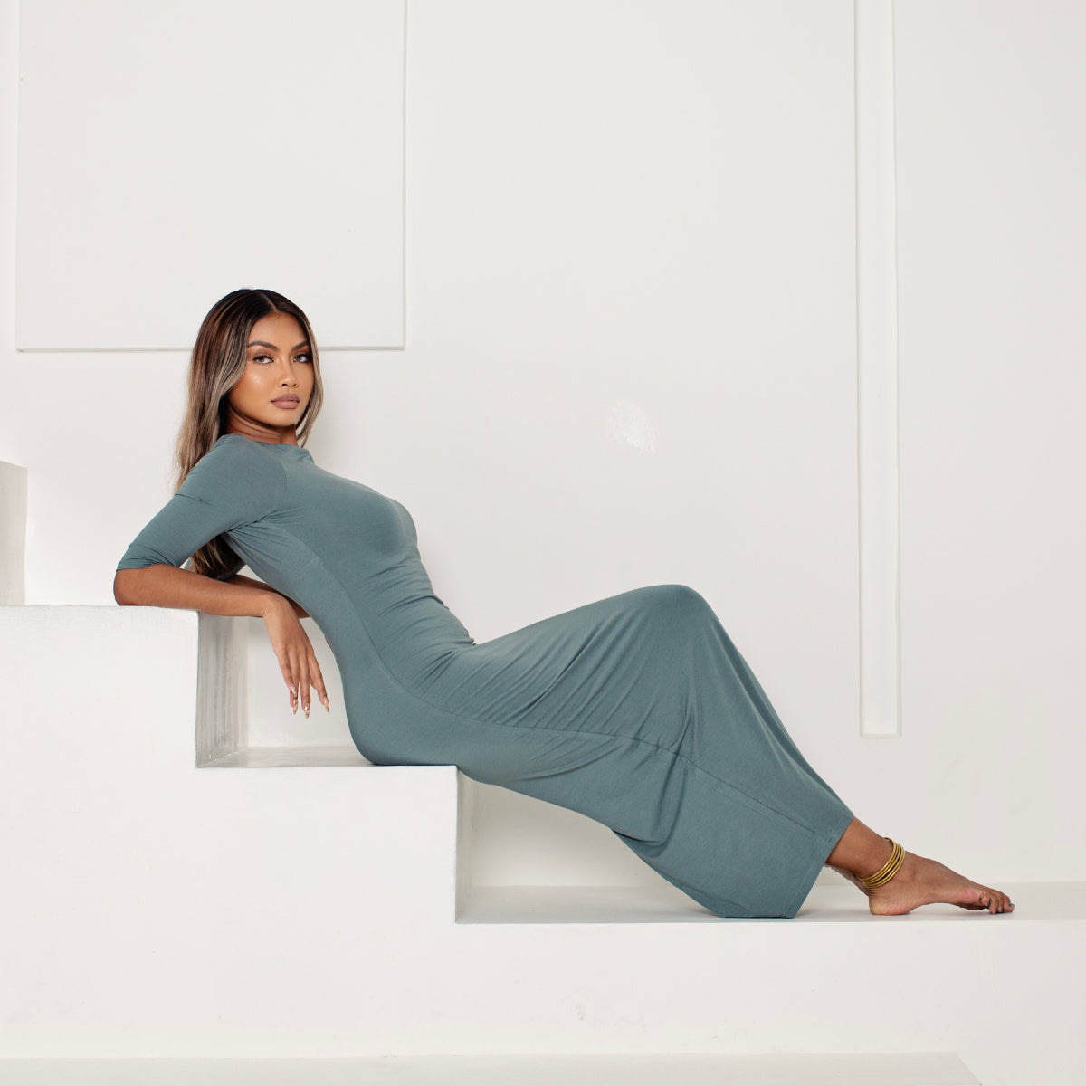 Valentina - Long Sleeve Bamboo Bodycon Maxi Dress