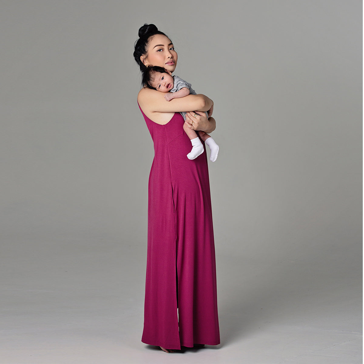 Airy and breathable bamboo cami dress in Sangria color