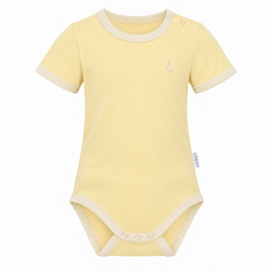 Butter Yellow Colour Pop bamboo baby onesie with contrast trim by RAPH&REMY