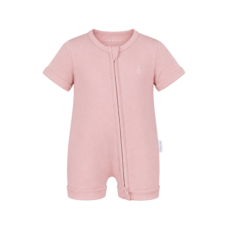 Premium Bamboo Ribbed Zippie Bodysuit - Short Sleeve - Dusty Pink