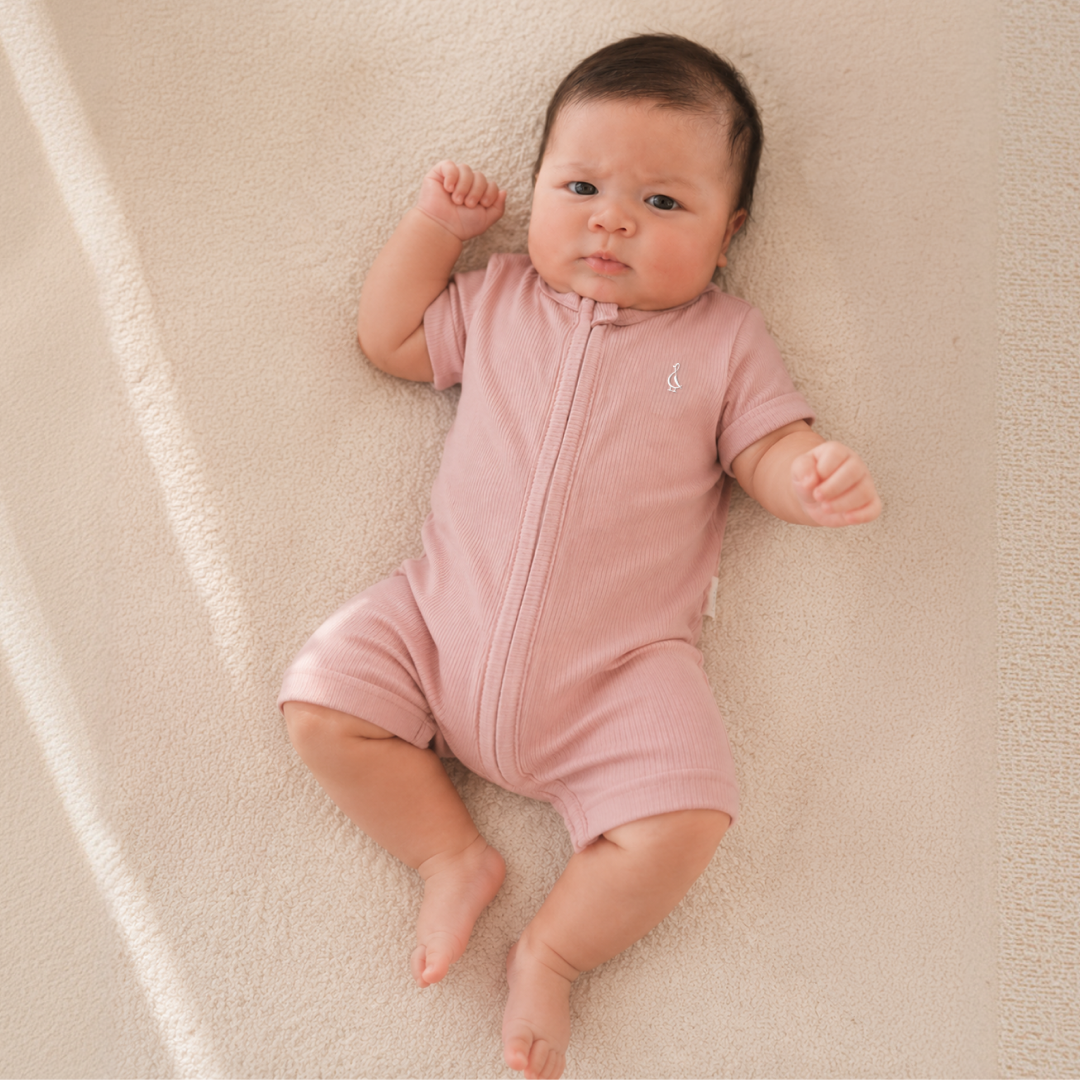 Premium Bamboo Ribbed Zippie Bodysuit - Short Sleeve