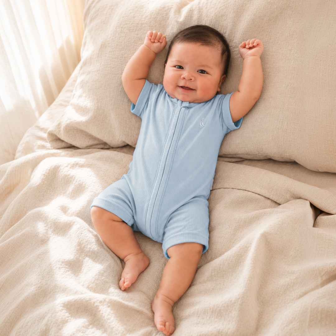 Premium Bamboo Ribbed Zippie Bodysuit - Short Sleeve