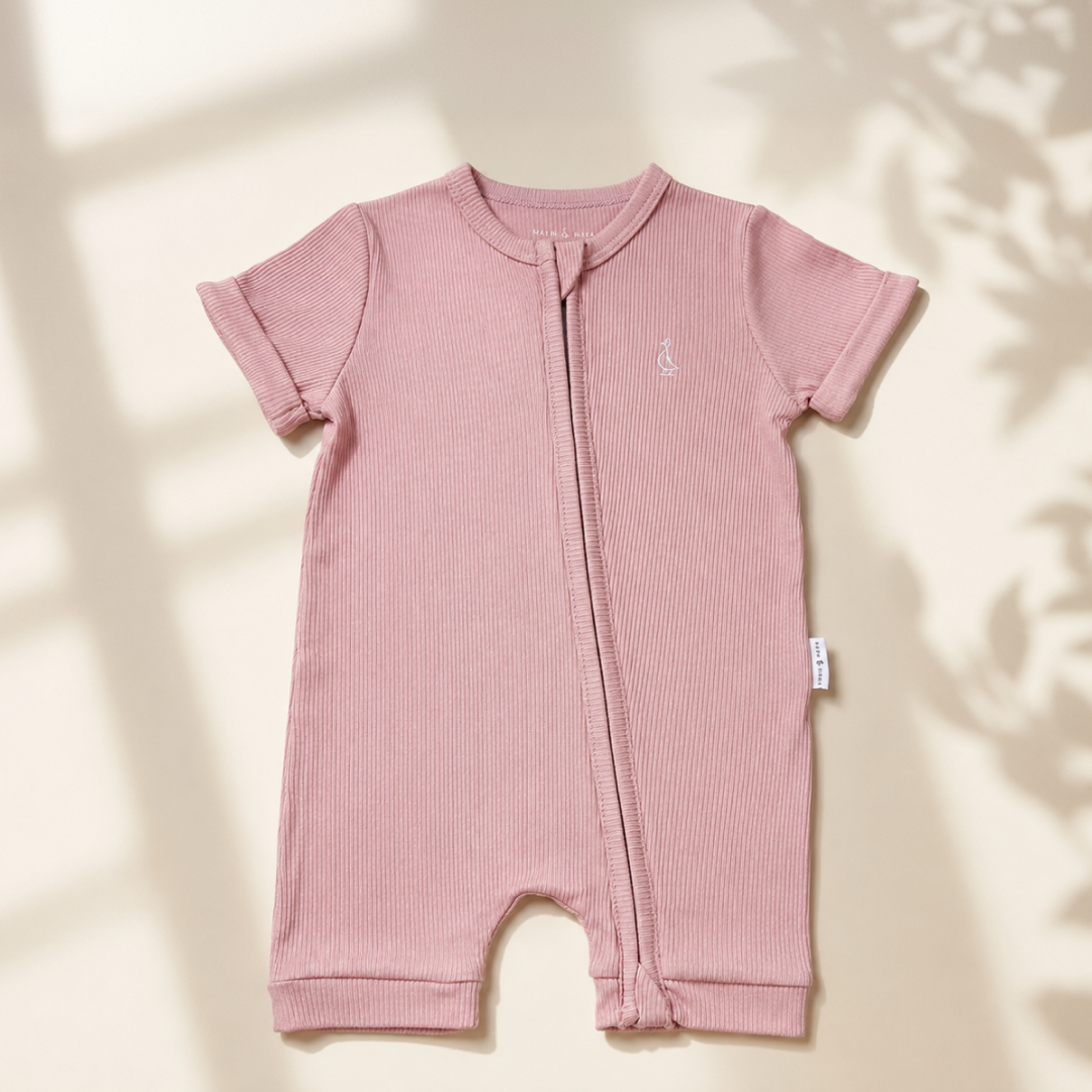 Premium Bamboo Ribbed Zippie Bodysuit - Short Sleeve