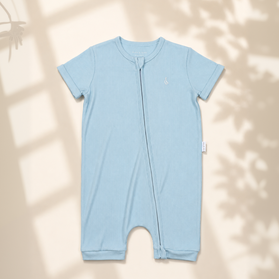 Premium Bamboo Ribbed Zippie Bodysuit - Short Sleeve