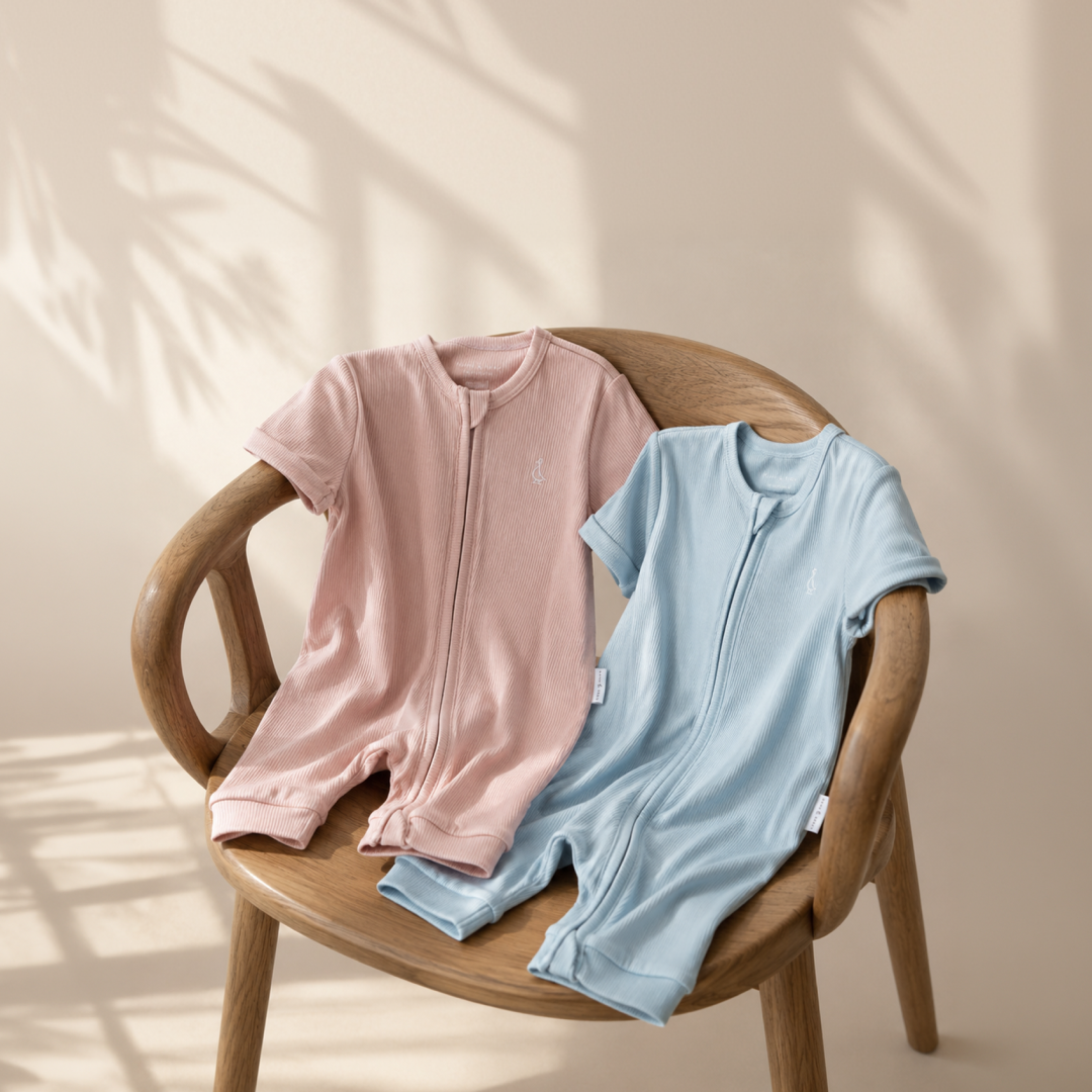 Premium Bamboo Ribbed Zippie Bodysuit - Short Sleeve