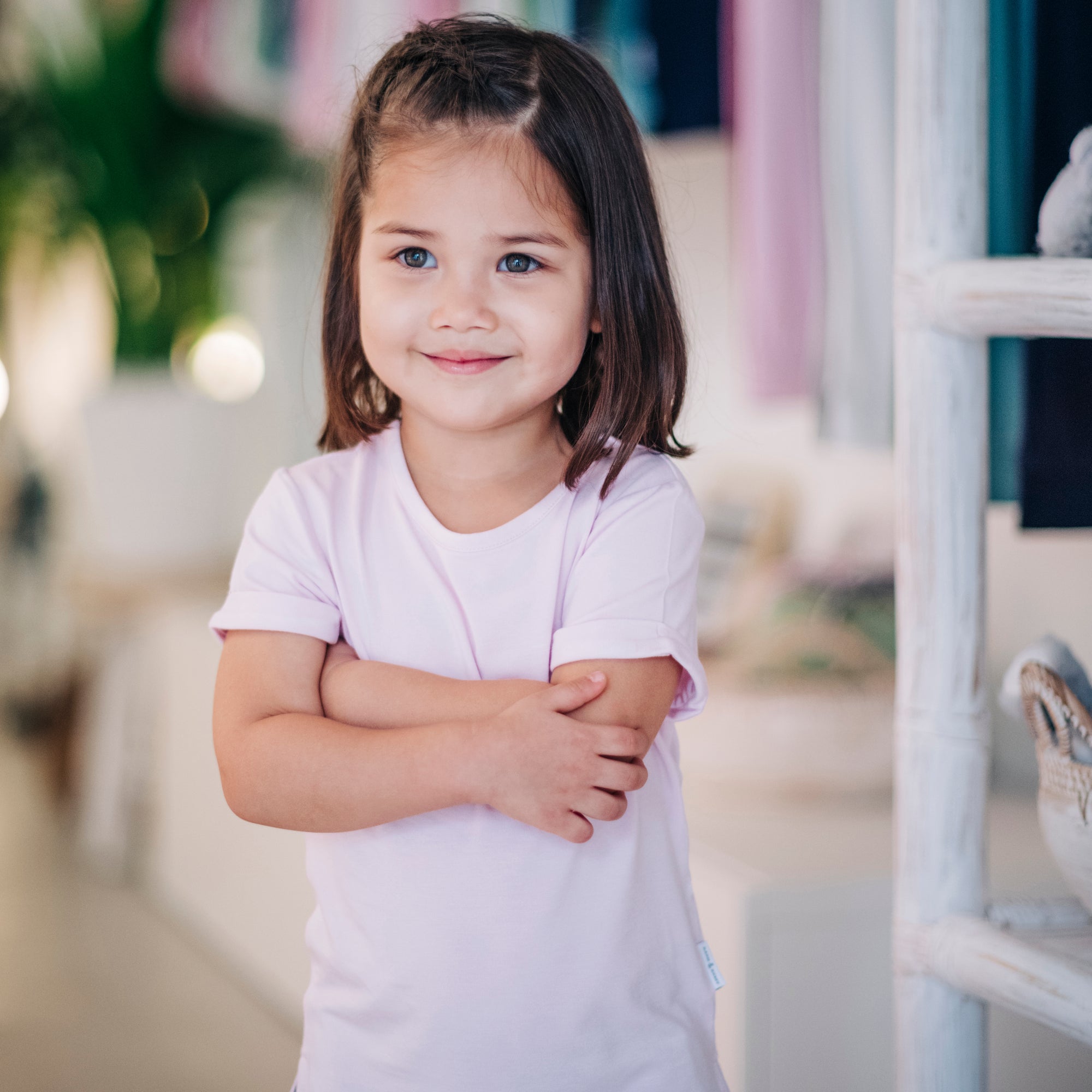 Two-year-old girl in soft RAPH&REMY® tee