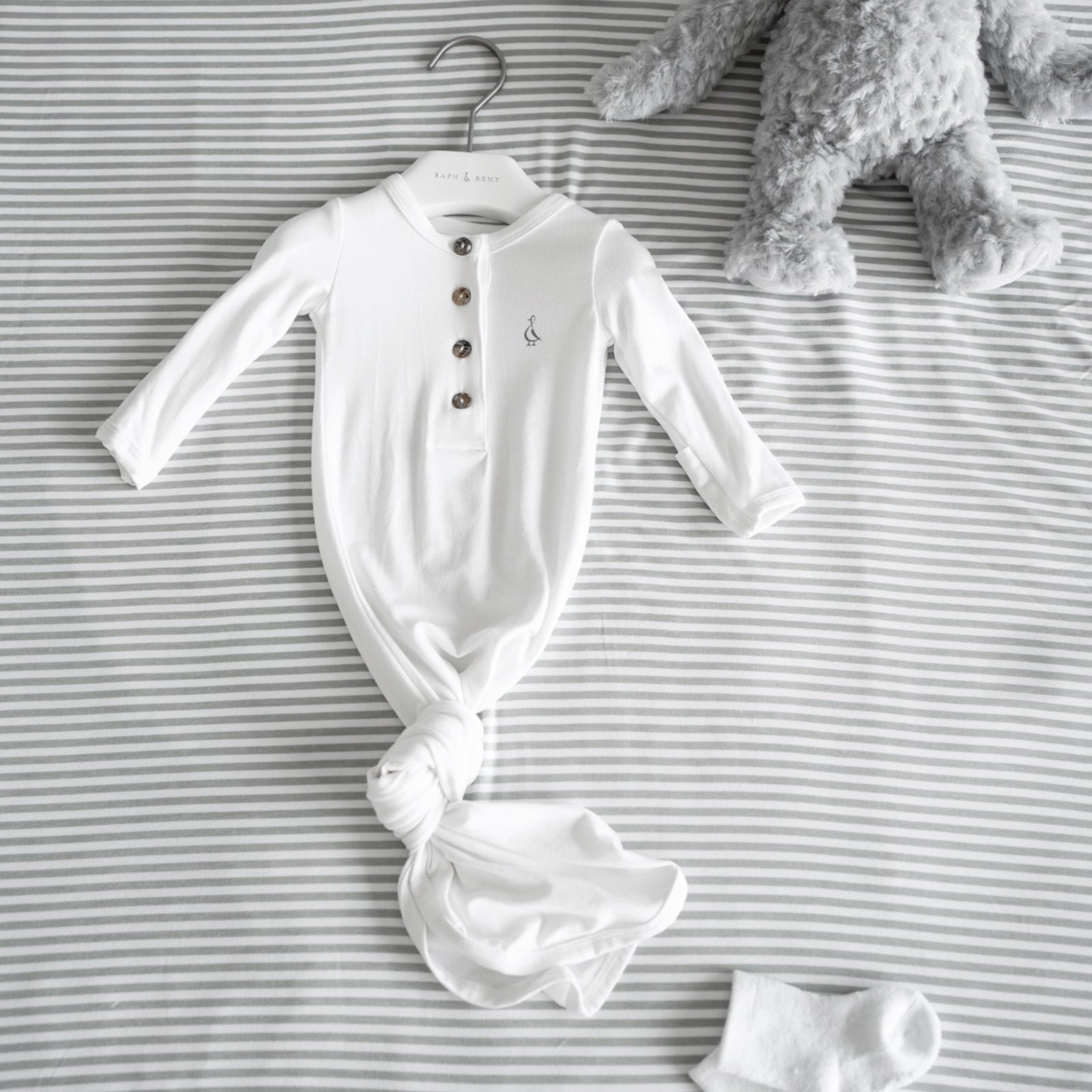 Close-up of Premium Bamboo Baby Sleep Sack Knotted Gown by RAPH&REMY®